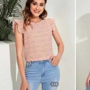 Shein White with Red Hearts Butterfly Sleeves Blouse Top Size S